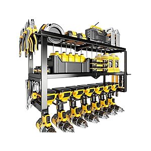 Hipidian Power Tool Organizer Wall Mount- 300lb Capacity 3-Tier Storage Rack with 7 Drill Holders $27