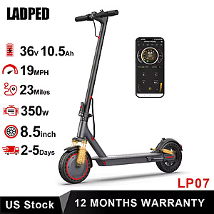 LADPED LP07 Electric Scooter, 350W 19mph Max Speed, Dual Suspension, 23miles Max Range; free S&H $119.34