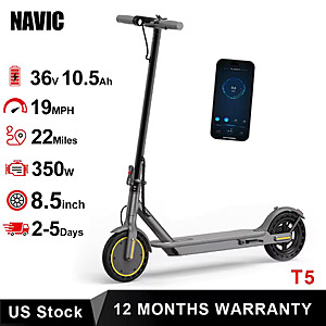 NAVIC T5 Folding Electric Scooter, 350W 19mph 22-mile range, 8.5inch solid tire, dual suspension, free S&H $109.02 at Aliexpress