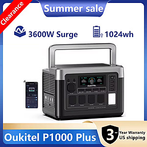 OUKITEL P1000 PLUS Portable Power Station, 1024Wh LiFePO4, 1800W (3600W Surge); free s&h $277