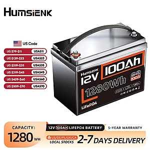 Humsienk 12V 100Ah LiFePO4 Group 24 Battery with 100A smart BMS $99.60 + Free Shipping