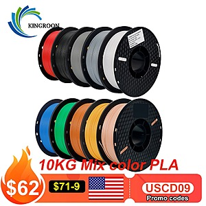KINGROON 10KG Mix Color PLA 3D Printer Filament 1.75mm $59 + Free Shipping
