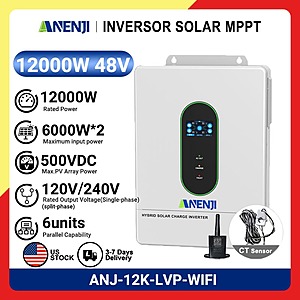 ANENJI 12KW 48V Hybrid Solar Inverter 120V/240V Split Phase with WiFi and 200A MPPT $893 + Free Shipping
