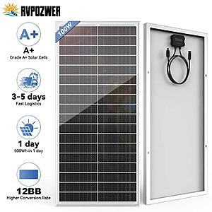 RVPOZWER 100W 12V Monocrystalline Solar Panel 12BB N-Type TOPCon 25.2% High Efficiency $37 + Free Shipping