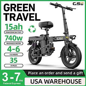 UPlee GS5 48V 15Ah 740W (peak) 19mph 14in Fat Tire Folding Black Electric Bike on sale for $174