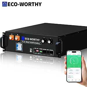 Eco-Worthy 48V 100Ah LiFePO4 Server Rack Battery w/ Bluetooth & WiFi, UL1973/9540A Certified $603 + Free S&H $603.4