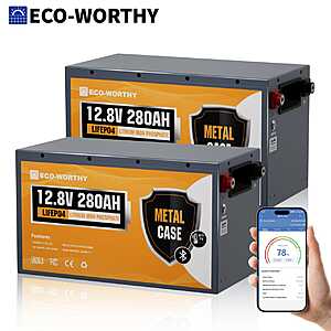 ECO-WORTHY 2-Pack 12V 280Ah Metal Case LiFePO4 Batteries w/Bluetooth $549 + Free S/H $548.9