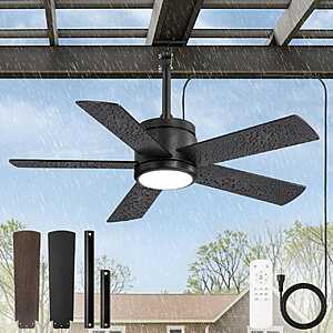 Fanbulous 42 In Waterproof Outdoor Black or White 6-Speed Ceiling Fan w/ Dimmable Light, IP65 Wet Rated, 5-Blades, Remote Control, 16.4 ft Plug-in Cord $59.99
