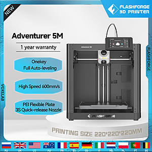 Flashforge Adventurer 5M High Speed Direct Extruder 3D Printer Auto Leveling PEI Plate $133 + Free Shipping