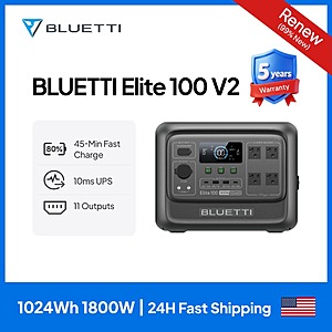 Cert. Refurb: BLUETTI Elite 100 V2 Portable Power Station 1800W 1024Wh $265 + Free Shipping $264.5