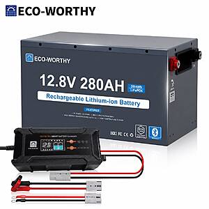 ECO-WORTHY 3584Wh 12V 280Ah LiFePO4 Battery +12/24V 20A Charger Combo on sale $275.2 + Free S/H