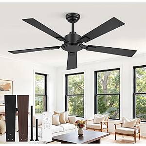 Prime Members | ZMISHIBO 52 Inch Ceiling Fan no Light, Black, High 3713 CFM Strong Airflow $39.55 + Free S/H