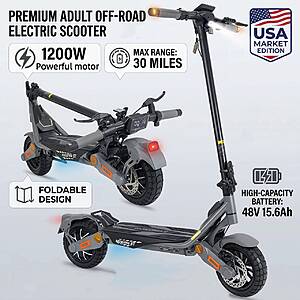 Blikydom 1200W 10-inch On/Off-Road Electric Scooter 35mph 48V 15.6Ah Dual Suspension $292 + Free S/H
