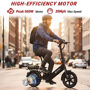 DYU C3-14Mini Folding e-Bike 500W 36V 7.8Ah 20mph 15.5 mile range UL2849 integrated head/tail lights $158 + Free S/H