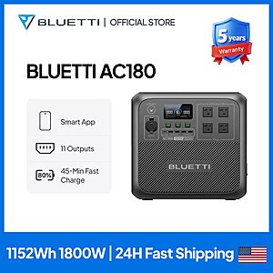 BLUETTI AC180 1152Wh 1800W Portable Power Station $353 + Free S/H
