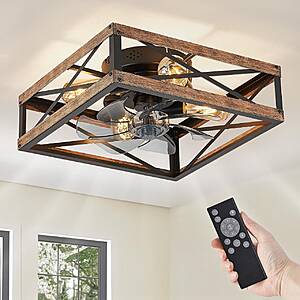 [Prime] LEDIARY 16in Caged Flush Mount Square 6-Speed Ceiling Fan w/ Lights Farmhouse Style + Remote $41.99 + Free S/H