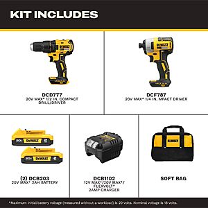 DEWALT 20V MAX Cordless Drill and Impact Driver, Power Drill Brushless 2-Tool Power Tool Combo Kit, Includes 2 Batteries, Charger and Bag (DCK277D2)