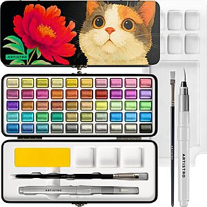50-Color ARTISTRO Metallic Watercolor Paint Set w/ Brushes $12.82 w/ S&S + Free Shipping w/ Prime or on $35+