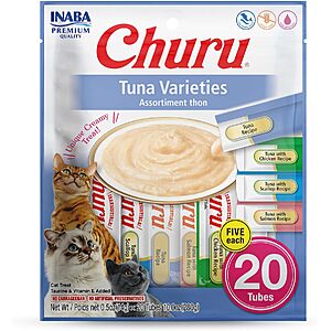 Select Accounts: 20-Pack 0.5-Oz INABA Churu Lickable Creamy Pur&eacute;e Cat Treats (Tuna Variety) $6.59 w/ S&S + Free Shipping w/ Prime or on $35+