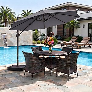 OLILAWN 10ft Outdoor Umbrellas for Patio with Base Included, Tan Gray