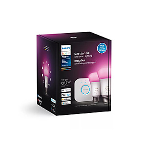 Philips Hue Smart Light Bulbs Starter Kit, 1 Bridge + 2 60W A19 E26 Base Bulbs $49.99 + $5.99 Shipping or FS w/ orders over $49.99