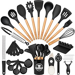 Astercook 39 PCS Kitchen Utensils Set, Silicone Cooking Utensil Sets with Wooden Handle $19.97