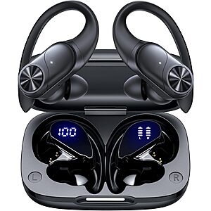 PocBuds Bluetooth Headphones Wireless Earbuds 80hrs Playtime Wireless Charging Case Digital Display Sports Ear Buds with Earhook Deep Bass $29.98