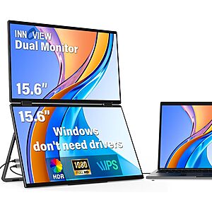 InnoView Portable Dual Monitor 15.6" 1920x1080 Dual Stacked Foldable Monitor | 315&deg; Screen Adjustment | USB-C/HDMI Second Monitor for Laptop, Mac, Windows $189.99
