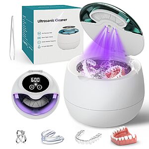 Ultrasonic Retainer Cleaner, 45kHz Denture Cleaner with UV Light, 200ML $12