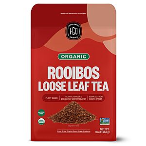 FGO Organic Rooibos Tea, 16 Ounce Loose Leaf Bulk Resealable Bag, Caffeine Free, Packaging May Vary (Pack of 1)