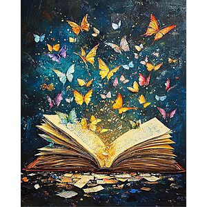 Zythron Paint by Numbers for Adults, Butterfly On Book Page Paint by Number Kits on Canvas, DIY Acrylic Oil Easy Books Painting by Numbers for Beginner Home Wall Decor 16X20 inch (Without Frame)