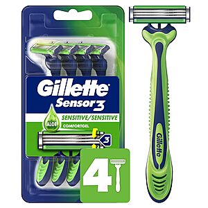 4-Count Gillette Sensor3 Sensitive Men's Disposable Razor $3.67 w/ S&S + Free Shipping w/ Prime or on $35+