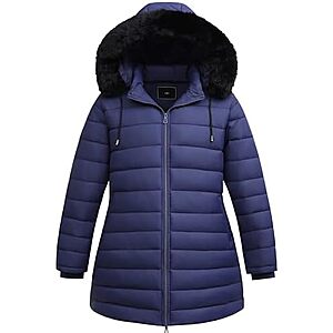 Women's Pefflarge Plus Size Quilted Thermal Down Parka Coat (Dark Blue) 4X $9.99 + Free Shipping w/ Prime or on $35+