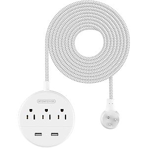 NTONPOWER 15' Braided Flat Plug Power Strip w/ 3 Outlets & 2 USB Ports (White) $15.99 + Free Shipping w/ Prime or on $35+