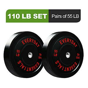 FlexWave 55LB Olympic Bumper Plates Pair, 2-Inch Black Rubber Weight Plates with Steel Hub, for Strength Training & Home Gym $69 FS @ Walmart