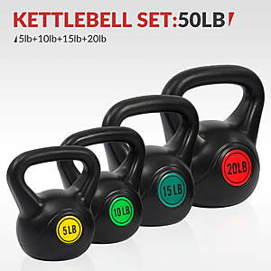 BalanceFrom Wide Grip Kettlebell Exercise Fitness Weight Set, 4-Pieces: 5lb, 10lb, 15lb and 20lb Kettlebells (50lb total) $38 FS @ Walmart