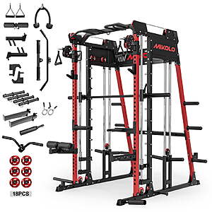 Mikolo M11 Smith Machine with Aluminum Pulleys, 2200lbs Squat Rack with LAT-Pull Down System & Cable Crossover Machine, Training Equipment with Leg Hold-Down $836 FS @ Walmart