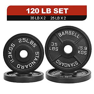 FlexWave Cast Iron Barbell Plates, 2-Inch Hole, Black with Silver Numbers, 120LB Set (2x25lb + 2x35lb) $77 FS @ Walmart