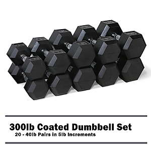 CAP 300lb Rubber Hex Dumbbell Set $260, 550lb set $479 FS @ Walmart