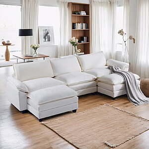 120" Ktaxon U-Shaped Sectional Sofa with Double Chaise Chenille & 3 Oversized Seats (Beige) $499.99 + Free Shipping