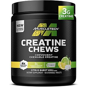 MuscleTech | Creatine Chews | Creapure Monohydrate Supplement for Muscle Recovery, Muscle Builder & Energy Boost | Pre Workout Supplement for Men & Women | Citrus Birst | 90 chewable Tablets