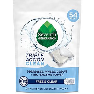 Prime Members: Seventh Generation 54-Count Triple Action Free & Clear Dishwasher Detergent Pack $12.09, Ultra Deep Probiotic Multi-Surface Cleaner $2.84 & More + Free Shipping