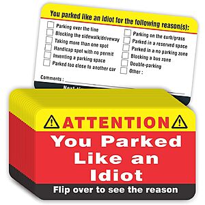 PARTH iMPEX You Parked Like an Idiot Business Cards (Pack of 100) Bad Parking Cards 3.5"x2" Multi Reasons Violation stocking stuffers for adults