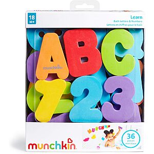 36-Count Munchkin Learn Bath Letters & Numbers Toddler Bath Toy Set (26 Letters + 10 Numbers) $4.54 + Free Shipping w/ Prime or on $35+
