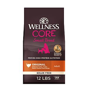 Select Accounts: 12-Lb Wellness CORE Small Breed Adult Grain-Free Dry Dog Food (Turkey & Chicken) $26.39 w/ S&S + Free Shipping w/ Prime or on $35+