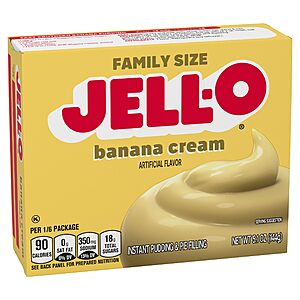 5.1-Ounce Jell-O Banana Cream Instant Pudding & Pie Filling Mix (Family Size) $1.33 w/ S&S + Free Shipping w/ Prime or on $35+