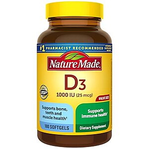 180-Count Nature Made Vitamin D3 1000 IU Softgels $4.23 w/ S&S + Free Shipping w/ Prime or on $35+