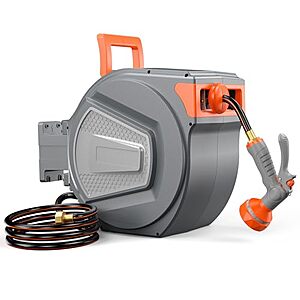 NEWBULIG 1/2" x 100' Retractable Wall-Mount Garden Hose Reel w/ 9-Pattern Nozzle & 180&deg; Swivel (Grey) $59.97 + Free Shipping