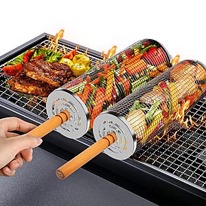 2-Pack HOMPER Stainless Steel Nesting Rolling BBQ Grill Baskets w/ Removable Wooden Handles $9.99 + Free Shipping w/ Prime or on $35+