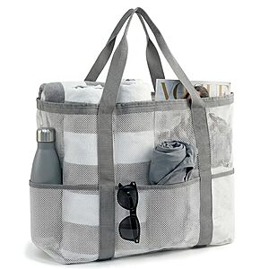 JOYPICKS Large Mesh Beach Tote Bag w/ Zipper Pocket (Red/Pink) $4.79 + Free Shipping w/ Prime or on $35+